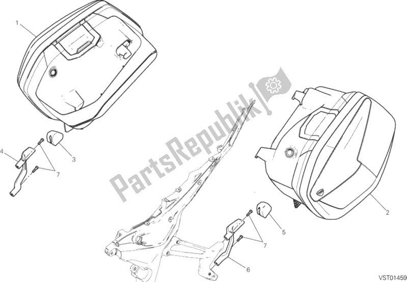 All parts for the Side Panniers of the Ducati Multistrada 1200 S Touring Brasil 2016